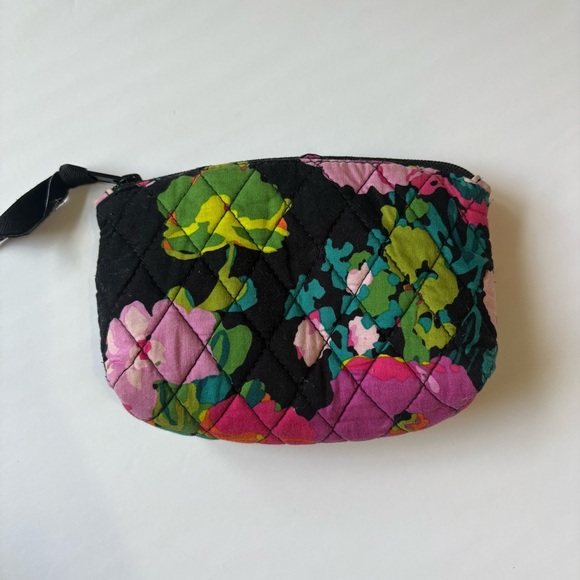Vera Bradley small Black Floral Quilted makeup pouch mirror Hilo Meadow Print - Picture 3 of 11